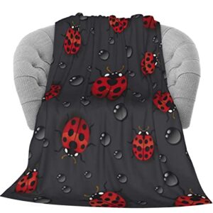 Ladybug Raindrop Fleece Throw Blanket Soft Flannel Blankets for Adults Kids Bed Throws Blanket for Couch Sofa Bed Office