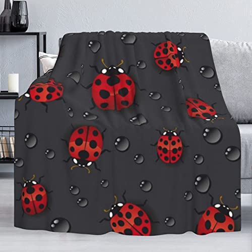 Ladybug Raindrop Fleece Throw Blanket Soft Flannel Blankets for Adults Kids Bed Throws Blanket for Couch Sofa Bed Office