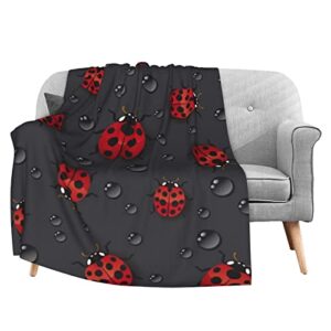 Ladybug Raindrop Fleece Throw Blanket Soft Flannel Blankets for Adults Kids Bed Throws Blanket for Couch Sofa Bed Office