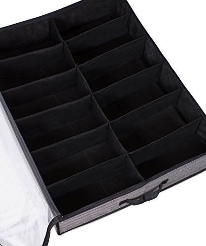 Internet's Best Under the Bed Shoe Storage Organizer - 12 Pair/Pockets - Zipper Closure Clear Cover - Grey