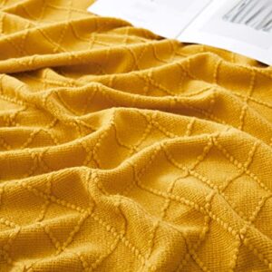 Counfeisly Acrylic Knitted Throw Blanket, Lightweight and Soft Cozy Decorative Woven Blanket with Tassels for Couch, Bed, Sofa, Travel, Suitable for All Seasons, 50 x 60 Inches, Mustard Yellow