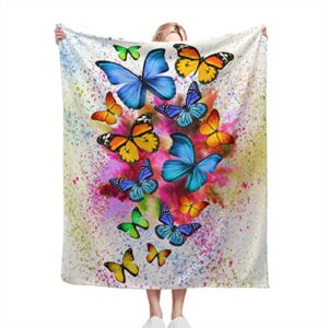 flannel fleece throw blanket colorful butterfly flowers with microfiber durable couch blankets home decor for women girls adults bedding couch sofa gifts 50"x 40"