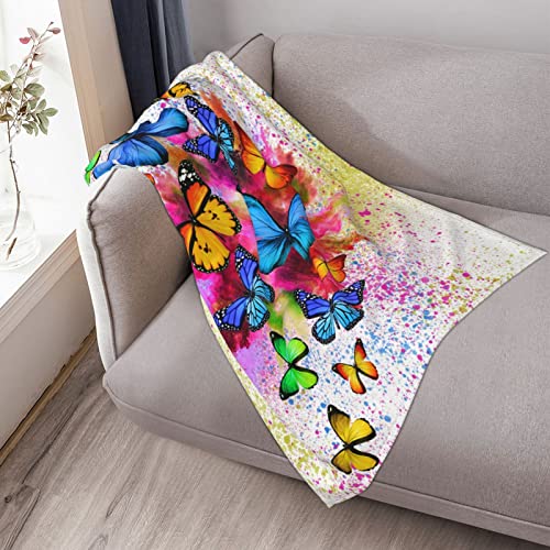 Flannel Fleece Throw Blanket Colorful Butterfly Flowers with Microfiber Durable Couch Blankets Home Decor for Women Girls Adults Bedding Couch Sofa Gifts 50"X 40"