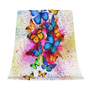 Flannel Fleece Throw Blanket Colorful Butterfly Flowers with Microfiber Durable Couch Blankets Home Decor for Women Girls Adults Bedding Couch Sofa Gifts 50"X 40"