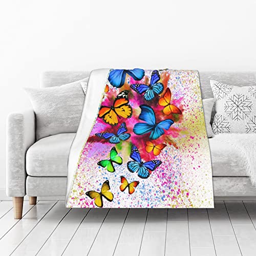 Flannel Fleece Throw Blanket Colorful Butterfly Flowers with Microfiber Durable Couch Blankets Home Decor for Women Girls Adults Bedding Couch Sofa Gifts 50"X 40"