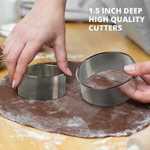 Cookie Cutter Set, 4 Pc. Kit, Measuring 2'', 3'', 4'' and 5'', Round Metal Baking Rings for Pastry, Biscuits, and Dough Cutting, Heavy Duty and Reusable, Multiple Sizes