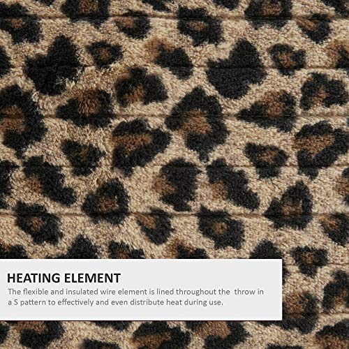 Beautyrest Brushed Long Fur Electric Throw Blanket Ogee Pattern Warm and Soft Heated Wrap with Auto Shutoff, 50 in x 60 in, Leopard