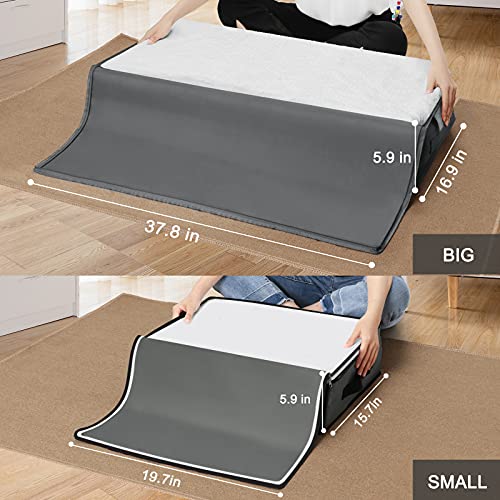 NUZYZ Large Underbed Storage Bags Organizer Capacity Box with Sturdy Zippers Clothes organizer Reinforced Handles and Clear windows for Store Blankets, Bedding, Clothes, Polyester Blend (4Pcs, Light Gray 2Big 2Small)