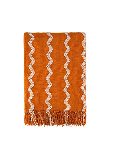 SPAOMY Fluffy Chenille Knitted Throw Blanket with Tassels Soft Cozy Lightweight Decorative Throw Blanket for Bed, Sofa, Travel- All Seasons (50x60 Inch, Dark Gold Wave)