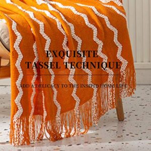 SPAOMY Fluffy Chenille Knitted Throw Blanket with Tassels Soft Cozy Lightweight Decorative Throw Blanket for Bed, Sofa, Travel- All Seasons (50x60 Inch, Dark Gold Wave)