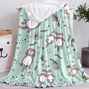 sea otters fleece blanket throw blanket couch soft cozy lightweight bed blanket home decor gift for christmas birthday 50"x40"