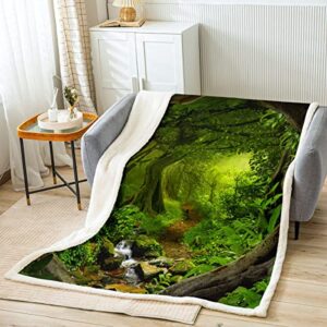 green nature throw blanket natural scenery fleece blanket 3d trees bed blanket for couch or bed nature landscape blanket soft warm lightweight for kids adults women gift(40x50 inches)