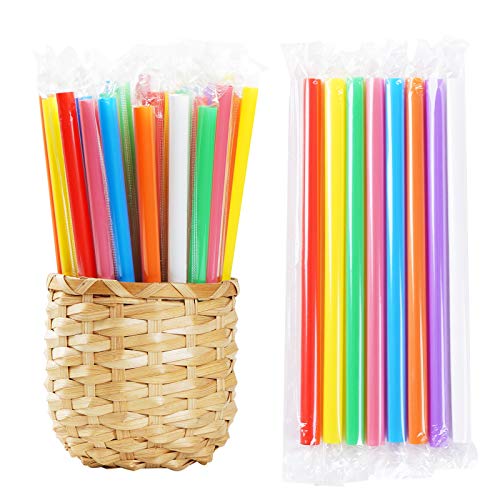 200 PCS Individually Packaged Colorful Jumbo Smoothie Straws, Large Wide Milkshake Disposable Plastic Drinking Straw (0.43" Diameter and 8.2" long) (200)