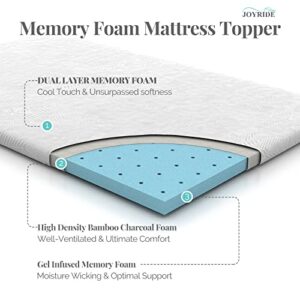Mattress Topper,3 Inch Gel Memory Foam, Cooling Pad,Ventilation Holes,Removable Bamboo Rayon Cover,Anti-Slip Elastic Straps,CertiPUR-US Certified,by Joyride Sleep(Full Size)