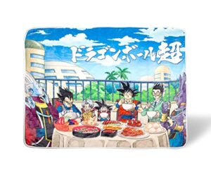 dragon ball super feast plush throw blanket | super soft fleece blanket, cozy sherpa cover for sofa and bed, home decor room essentials | anime manga gifts and collectibles | 45 x 60 inches