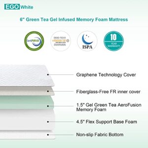 MUUEGM Twin Mattress 6 inch Green Tea Cooling Gel Memory Foam Mattress,Bed-in-a-Box,Twin Size Mattresses for Pressure Relief,Medium Firm,CertiPUR-US Certified,Fiberglass Free