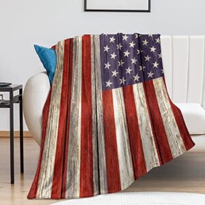 Reunbmq Super Soft Flannel Fleece Throw Blanket, Lightweight Sherpa Blankets Comfortable Bed Throws 3D Printed Blanket for Couch/Chair/Sofa/Bed/Dorm/Bedroom/Home (Wood Plank American Us Flag)