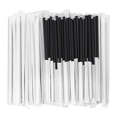 [100 Pcs] Biodegradable Compostable Individually Wrapped Straws - PLA Disposable Plant Based Black Straws (8.25" LongX0.23" Wide)