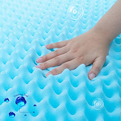 Memory Foam Mattress Topper King, Marine Moon 3 Inch Cooling Gel-Infused Egg Crate Foam Bed Topper Pad, Supportive & Pressure Relieving with Soft Cover for King Size Bed