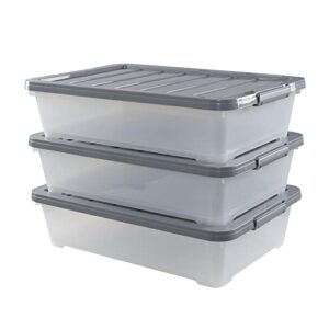 Vcansay 40 Quart Plastic Underbed Storage Boxes with Lids, Large Under Bed Storage Bins with Wheels, 3-Pack