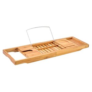 ganfanren bathtub tray caddy with book holder,bath tray for tub,bathtub caddy tray,bathtub shelf for laptop, reading, tablet