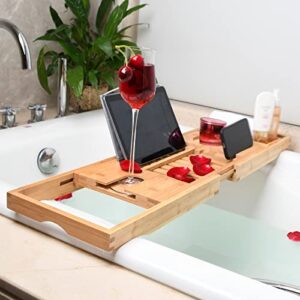 GANFANREN Bathtub Tray Caddy with Book Holder,Bath Tray for Tub,Bathtub Caddy Tray,Bathtub Shelf for Laptop, Reading, Tablet