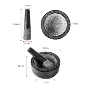 6.3 Inch 3 Cup Mortar and Pestle, Large Heavy Mortar and Pestle Set, Guacamole Mortar and Pestle, Molcajete Large Black Mortar and Pestle and Mortar Guacamole Mortar and Pestle Granite