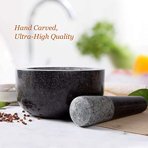 6.3 Inch 3 Cup Mortar and Pestle, Large Heavy Mortar and Pestle Set, Guacamole Mortar and Pestle, Molcajete Large Black Mortar and Pestle and Mortar Guacamole Mortar and Pestle Granite