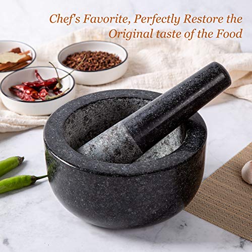 6.3 Inch 3 Cup Mortar and Pestle, Large Heavy Mortar and Pestle Set, Guacamole Mortar and Pestle, Molcajete Large Black Mortar and Pestle and Mortar Guacamole Mortar and Pestle Granite