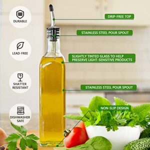 Leaflai Olive Oil Dispenser Bottle, 2 Pcs Glass Olive Oil Dispenser and Vinegar Dispenser Set with 4 Labels,1 Brush and 1 Funnel Oil Bottles for Kitchen (500ml)