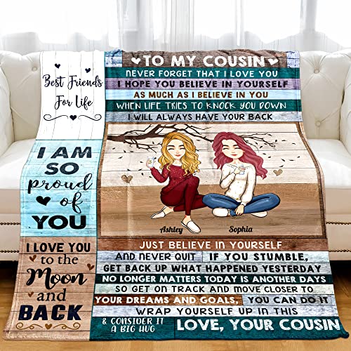 KERAOO Custom Throw Blankets Gift for Cousin, Cousin Birthday Gift Ideas, Valentine's Mother's Day Graduation Birthday Gift for Her (Cousin(Sister)-05)