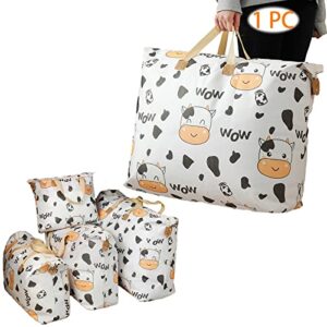 large capacity storage bags with handle, foldable organizer, folding storage bucket tools cute cow print storage containers for comforters bedding blankets clothes (xl-80x24x70cm)