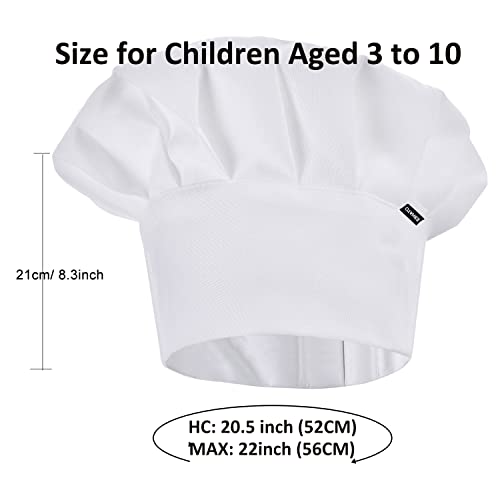 ESHATO Kids Chef Hat, Adjustable Elastic Cotton Cooking Cap for Children White