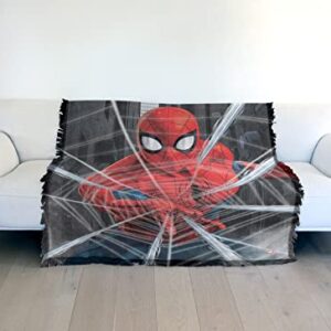 LOGOVISION Spider Man Blanket, 50"x60" Spider-Man Web Blast Woven Tapestry Cotton Blend Fringed Throw Blanket