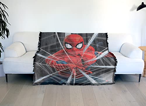 LOGOVISION Spider Man Blanket, 50"x60" Spider-Man Web Blast Woven Tapestry Cotton Blend Fringed Throw Blanket