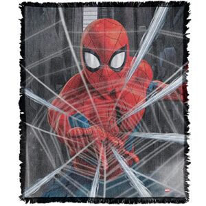 logovision spider man blanket, 50"x60" spider-man web blast woven tapestry cotton blend fringed throw blanket