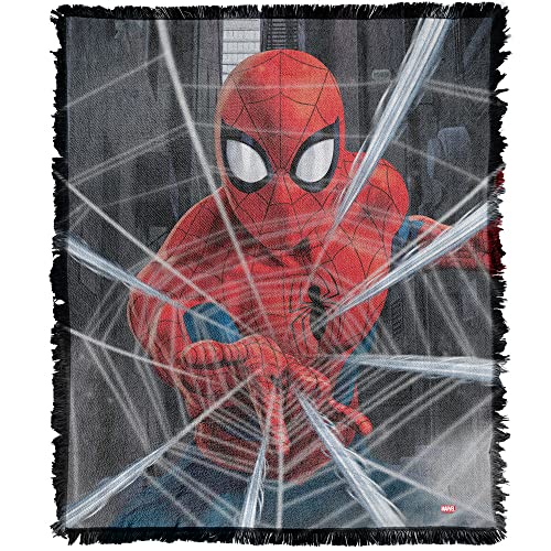 LOGOVISION Spider Man Blanket, 50"x60" Spider-Man Web Blast Woven Tapestry Cotton Blend Fringed Throw Blanket