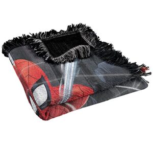 LOGOVISION Spider Man Blanket, 50"x60" Spider-Man Web Blast Woven Tapestry Cotton Blend Fringed Throw Blanket