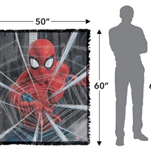 LOGOVISION Spider Man Blanket, 50"x60" Spider-Man Web Blast Woven Tapestry Cotton Blend Fringed Throw Blanket