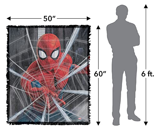 LOGOVISION Spider Man Blanket, 50"x60" Spider-Man Web Blast Woven Tapestry Cotton Blend Fringed Throw Blanket