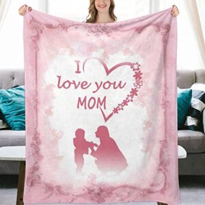 HELERKOL Mom Gift Blanket,I Love You Mom Gift,Mother's Day Pink Blanket,Birthday Gifts for Mom - Gifts from Daughter or Son(50"x60")