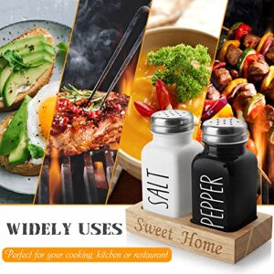 Salt and Pepper Shakers Set with Holder - Dopeca Glass Salt Shaker with Wood Caddy for Kitchen Counter or Table - Black and White Kitchen Decor and Wedding Gifts -2.7 oz