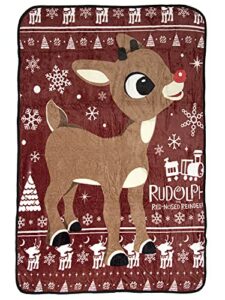 bioworld rudolph the red-nosed reindeer soft plush fleece throw blanket 45" x 60"