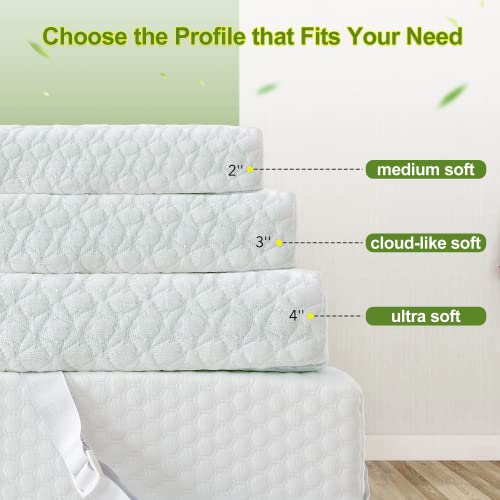 Twin XL Mattress Topper (Twin Extra Long), Homhougo 4 Inch Green Tea Memory Foam Mattress Topper with Zippered Bamboo Cover, Cloud-Like Soft Topper for College Dorm