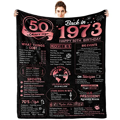 50th Birthday Gifts for Men Women,50th Birthday Decorations for Women Men,50th Birthday Gift Ideas,Great Birthday Gifts for 50 Year Old Grandparents Dad Mom Back in 1973 Blanket Rose Gold 60x50 Inch