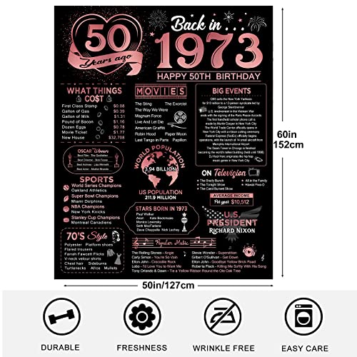 50th Birthday Gifts for Men Women,50th Birthday Decorations for Women Men,50th Birthday Gift Ideas,Great Birthday Gifts for 50 Year Old Grandparents Dad Mom Back in 1973 Blanket Rose Gold 60x50 Inch