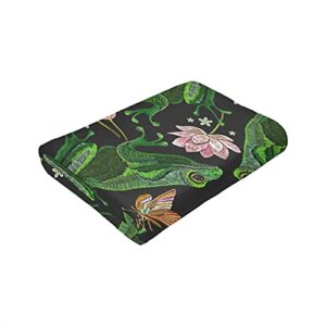 Gaseekry Blanket Frogs Butterfly Flowers Fleece Flannel Throw Blankets for Couch Bed Sofa Car,Cozy Soft Blanket Throw Queen King Full Size for Kids Women Adults 80X60, Black