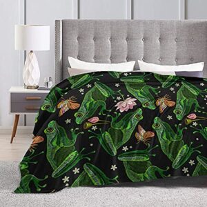 Gaseekry Blanket Frogs Butterfly Flowers Fleece Flannel Throw Blankets for Couch Bed Sofa Car,Cozy Soft Blanket Throw Queen King Full Size for Kids Women Adults 80X60, Black