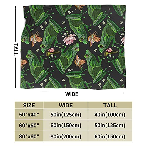 Gaseekry Blanket Frogs Butterfly Flowers Fleece Flannel Throw Blankets for Couch Bed Sofa Car,Cozy Soft Blanket Throw Queen King Full Size for Kids Women Adults 80X60, Black