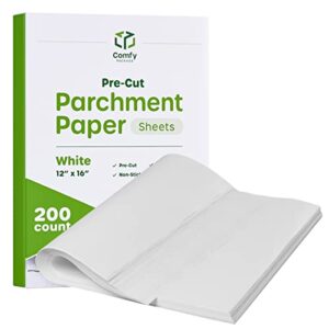 [12 x 16 inch - 200 count] precut baking parchment paper sheets non-stick sheets for baking & cooking - white